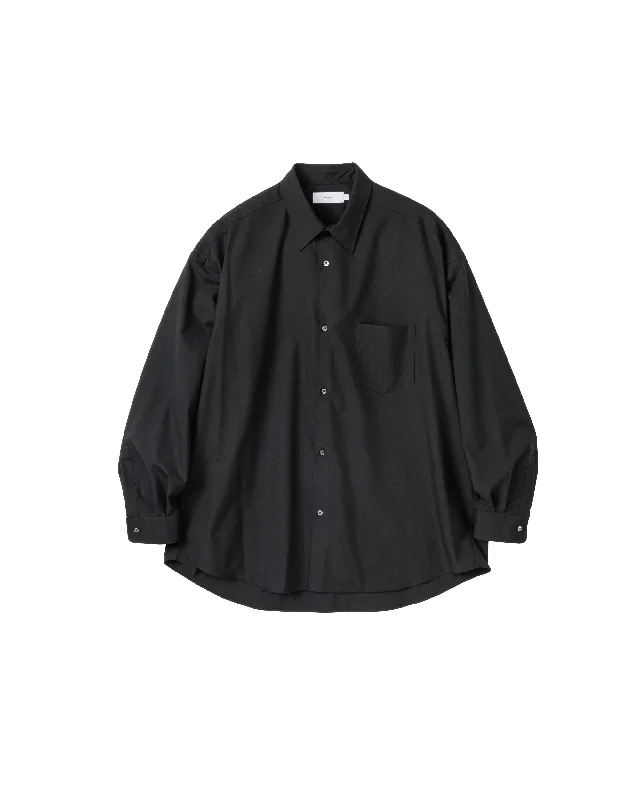Special Offer Fine Wool Tropical Oversized Regular Collar Shirt BLACK