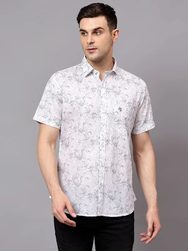 New Arrival Men's Grey  Casual Floral Print Half sleeve Shirt