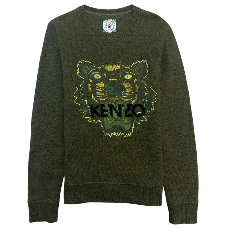 Early Bird Men's Embroidered Tiger Jumper Khaki Size S