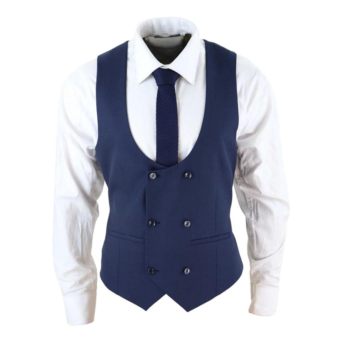Midnight Sale Mens Navy Double Breasted Tailored Fit Classic Retro Office Smart Formal