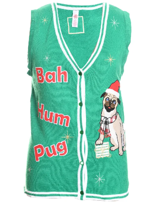 Markdown Sale Pug Design Knit Christmas Vest - M