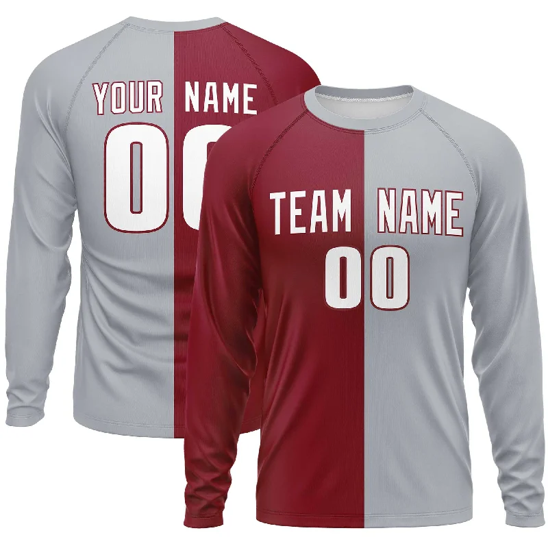 Weekend Bargains to Grab Custom Crimson Gray Crew Neck Split Design Long Sleeve Performance T-Shirt Weekend Bargains to Grab Custom Crimson Gray Crew Neck Split Design Long Sleeve Performance T-Shirt