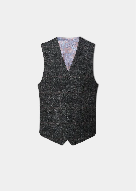Half Price Surrey Men's Tweed Lined Country Waistcoat In Green Check - Regular Fit Half Price Surrey Men's Tweed Lined Country Waistcoat In Green Check - Regular Fit