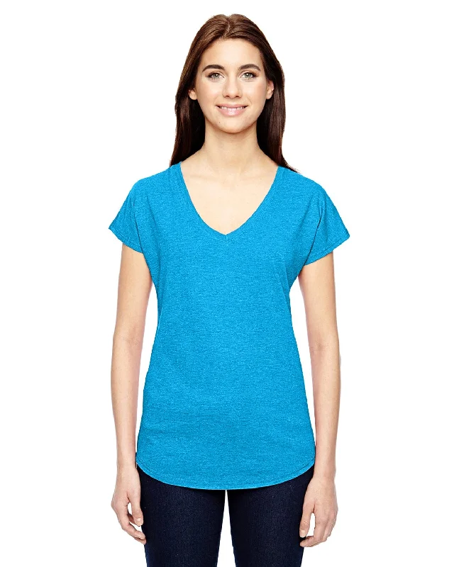 Anvil Ladies Triblend V-Neck T-Shirt | Hthr Carib Blue