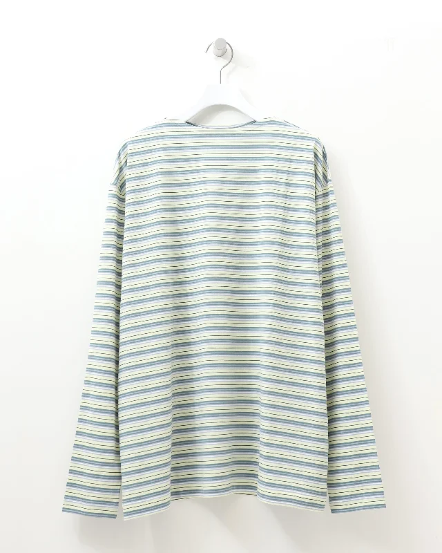 Midnight Madness HARD TWIST COTTON BORDER BOAT NECK L/S TEE LIGHT GREEN BORDER