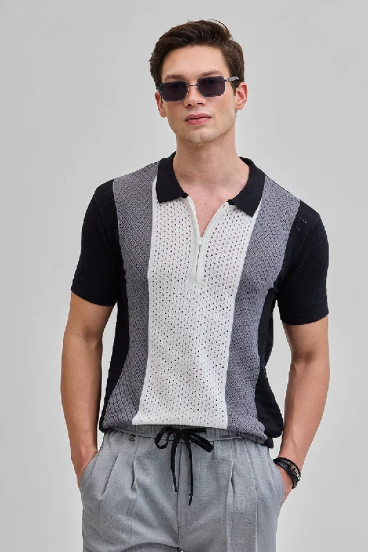 Weekend Special White Colourblocked Zipper Polo T-Shirt