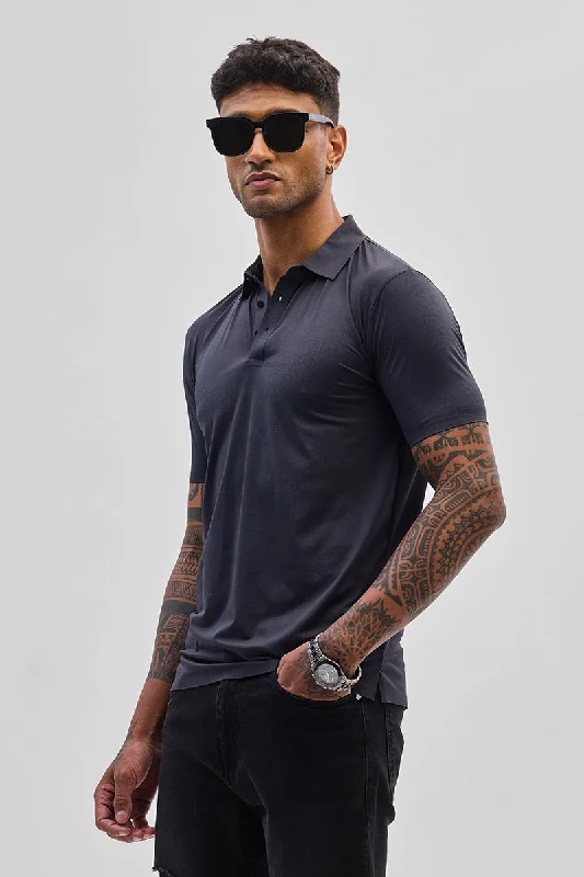 Charcoal Grey Textured Polo T-Shirt