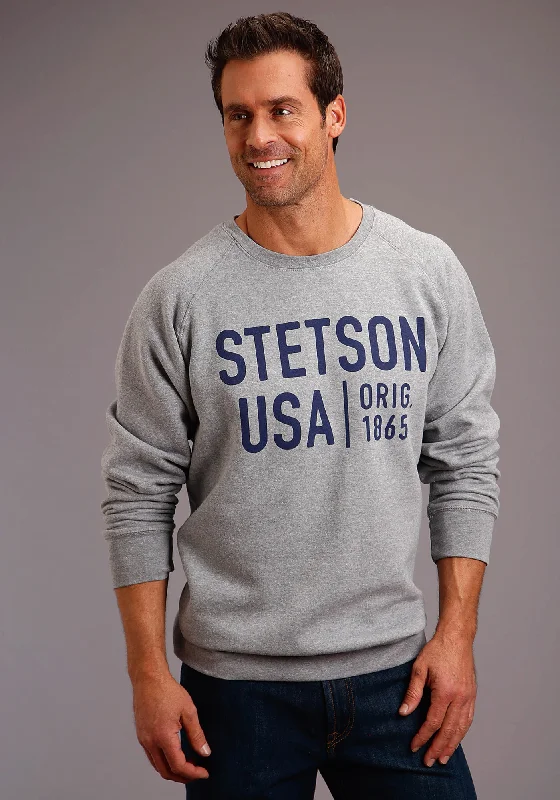Weekend Savings Delight Stetson Mens Light Grey Cotton Blend Usa 1865 Sweatshirt