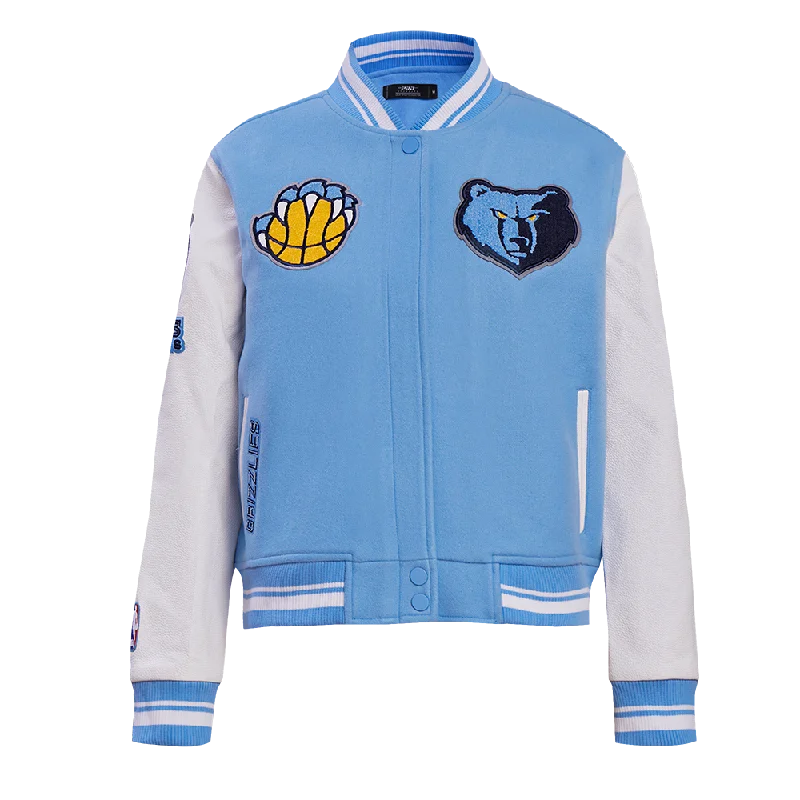Weekend Deals to Make You Smile NBA MEMPHIS GRIZZLIES RETRO CLASSIC WOMEN'S RIB WOOL VARSITY JACKET (UNIVERSITY BLUE/WHITE)