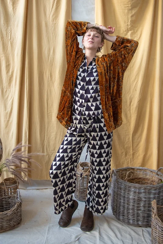 Steals and Deals Kimono Ajrakh Velvet Gold Butterfly