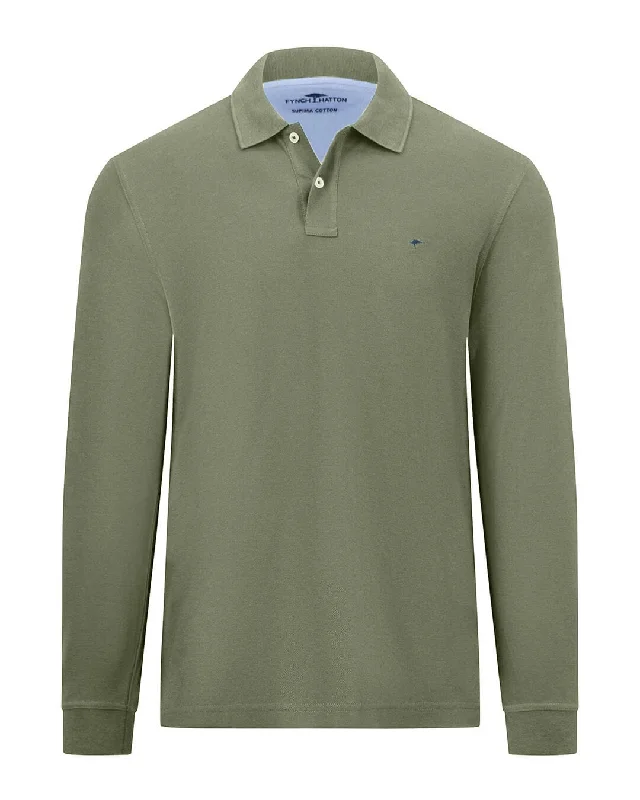 Fynch-Hatton Long Sleeved Supima Khaki Polo Shirt