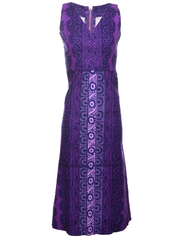 Weekend Deals to Brighten Your Day Purple 1970s Patterned Dress - S