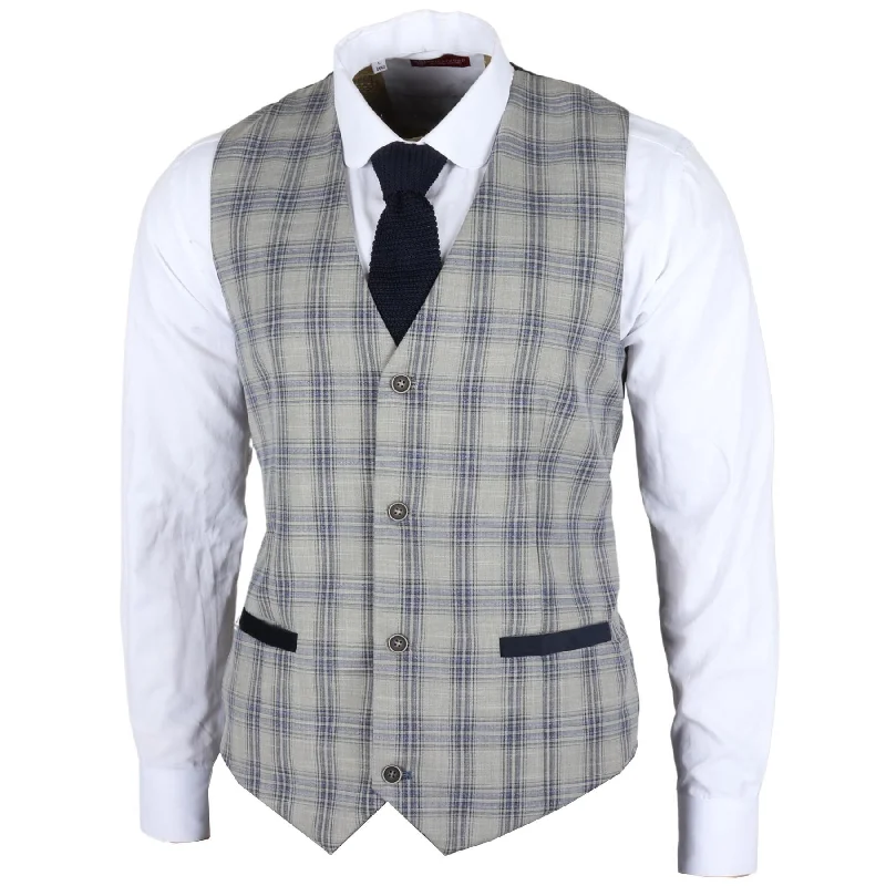 Weekend Bargains to Indulge In Men's Waistcoat Grey Blue Checked Tailored Fit Vest