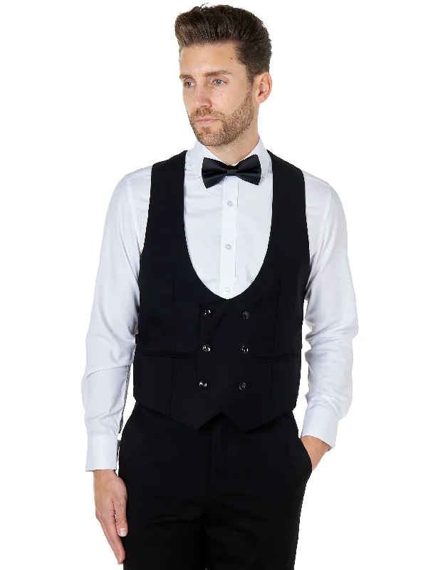 Hot Buy BLACK LOW U CUT DOUBLE BREASTED WAISTCOAT