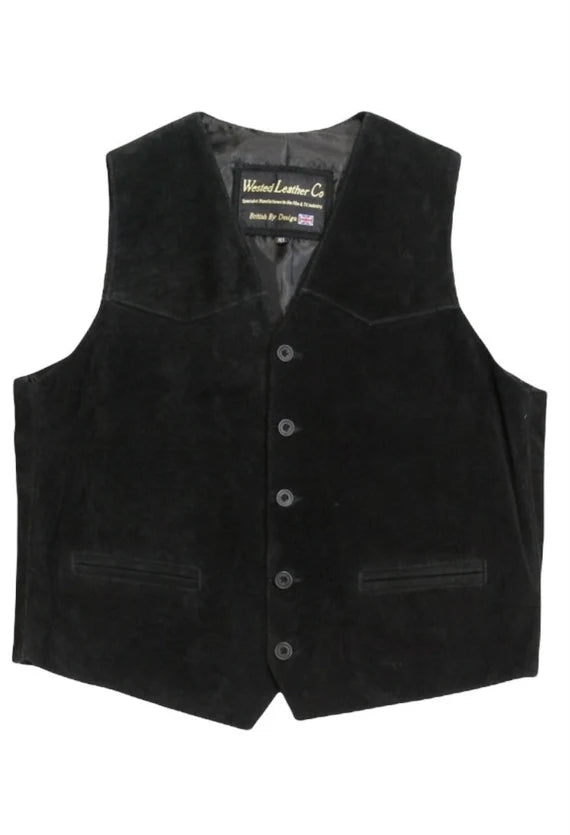 Mens Smart Casual Waistcoat in Black Suede