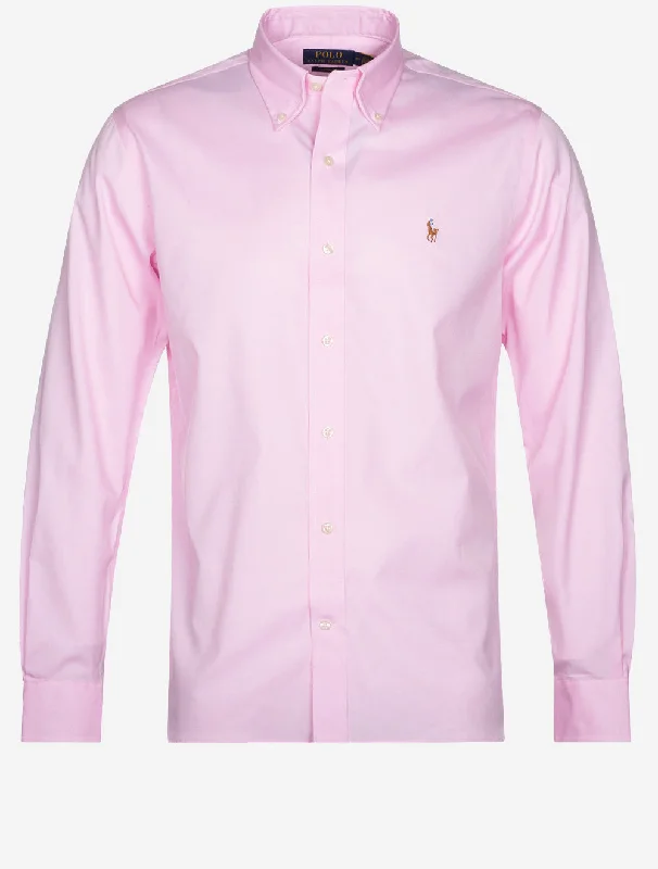 Take Action Buttondown Plain Stretch Shirt Pink White