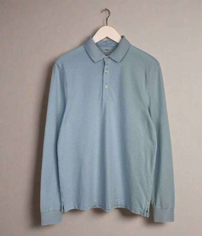 Weekend Deals That Dazzle Blue Mens Cotton Long Sleeve Polo Top