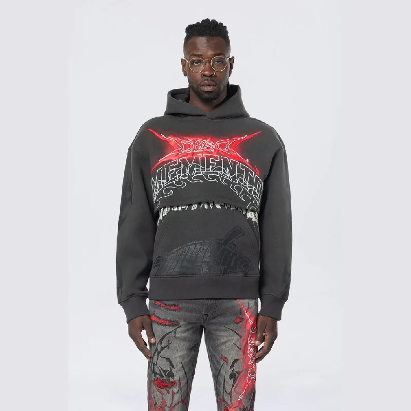 Hurry In Dropped Shoulder 2-Fer Dystopian Hoodie - Graphite