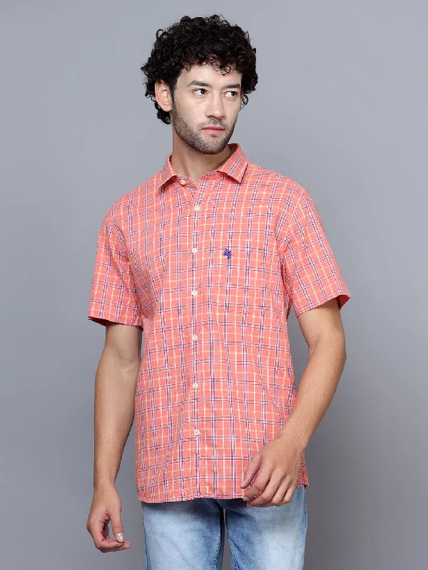 Men's Pink Casual Medium Checks Half Sleeve Shirt