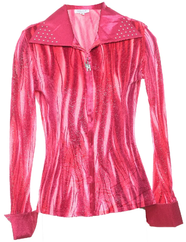 Super Deal Pink Sparkly Y2K Diamanté Detail Evening Jacket - M