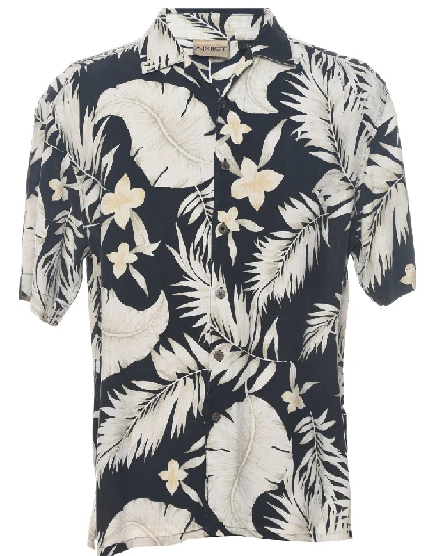 Silk Leafy Print Hawaiian Shirt - M