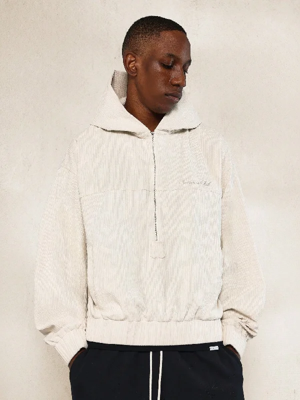 Price Slash Oversized Textured Half Zip Hoodie With Embroidery