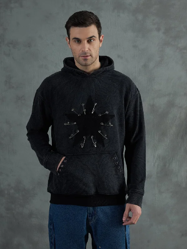 Weekend Discounts to Love Acid Star Safety Pin Oversized Hoodie