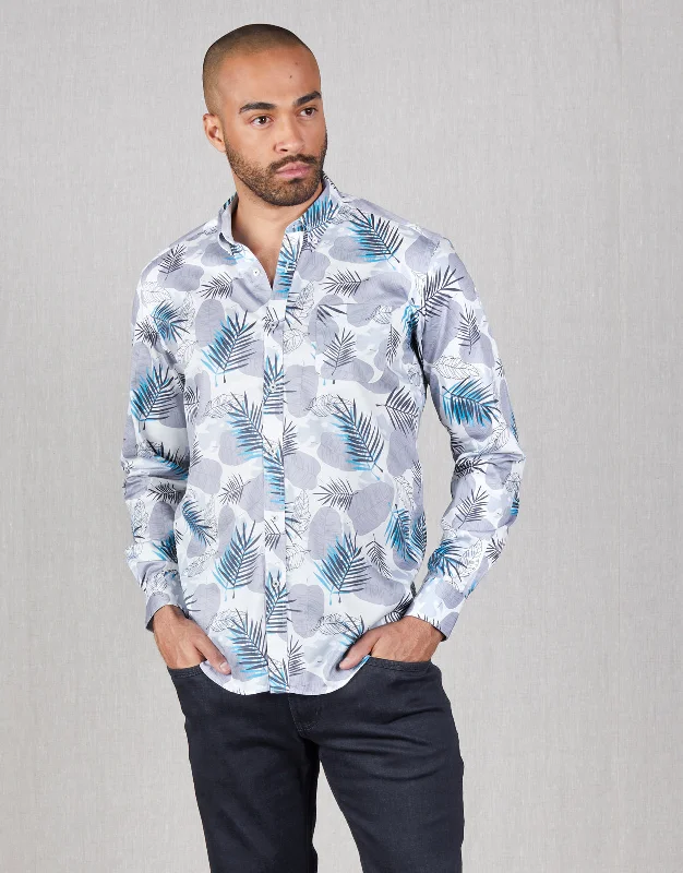 Weekend Offers That Excite Ohope Blue Leaf Print Shirt