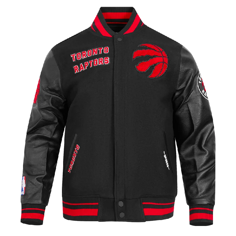 The Best Prices NBA TORONTO RAPTORS RETRO CLASSIC MEN'S RIB WOOL VARSITY JACKET (BLACK/RED/BLACK)