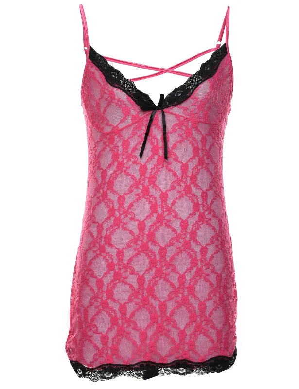 Today's Deal Pink Y2K Sheer Lace Cami Top - M