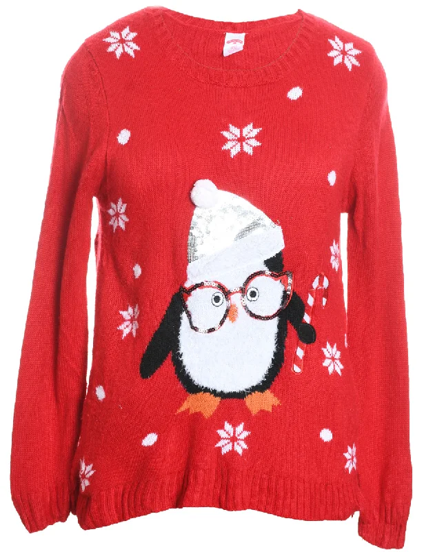Reduced Rates Red Knit Penguin Christmas Jumper - S