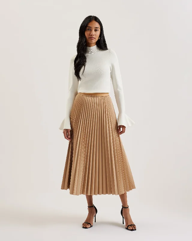 Mega Discount Liydah Faux Leather Pleated Skirt Camel