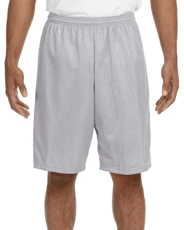 A4 Adult Nine Inch Inseam Mesh Shorts | Silver