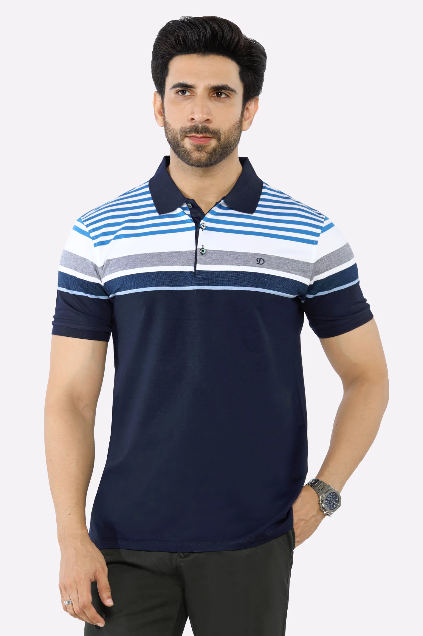 Blue Yarn Dyed Polo