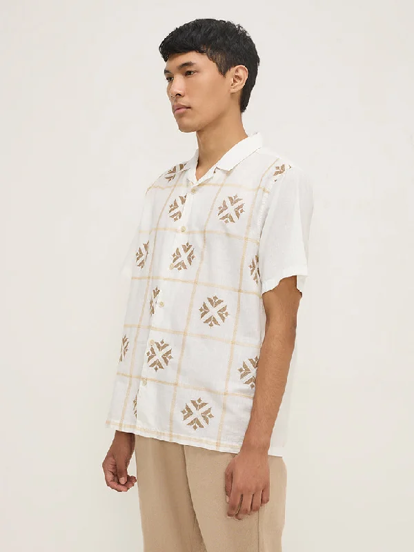 Deep Savings ETA Off-White Embroidered Relaxed-Fit Cotton Blend Shirt