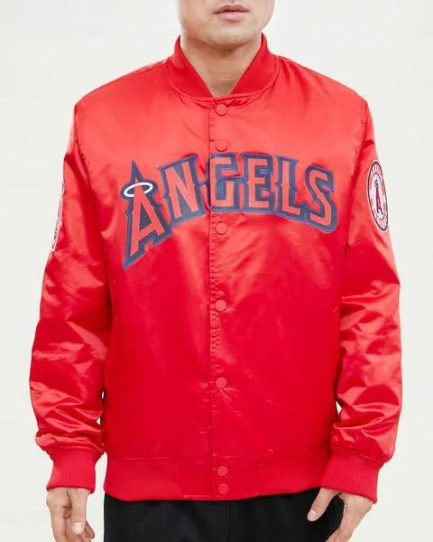 Time-Sensitive MLB LOS ANGELES ANGELS WORDMARK MEN'S SATIN JACKET (RED)
