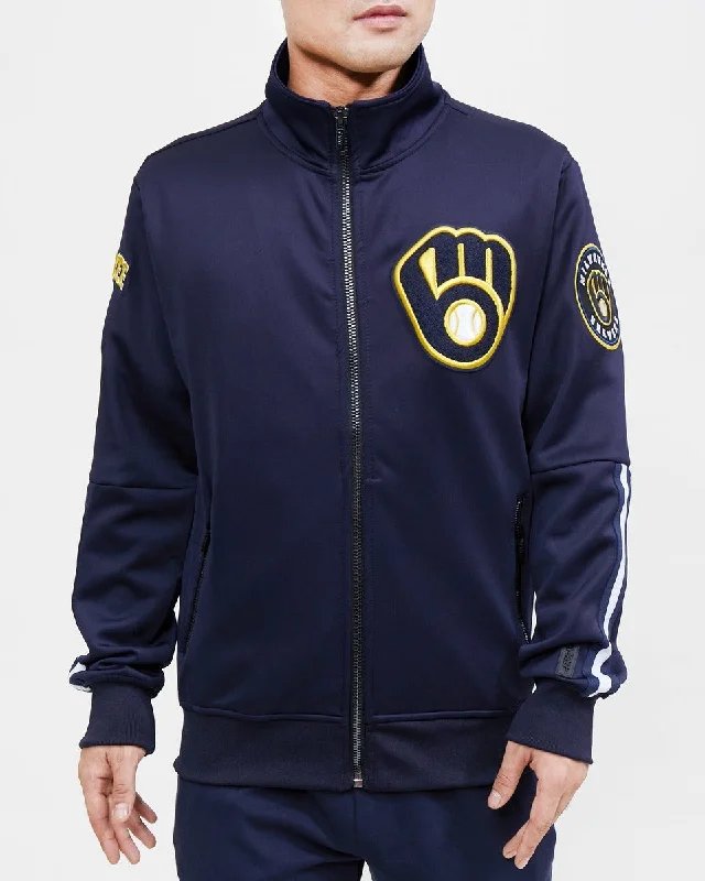 Bargain Alert MLB MILWAUKEE BREWERS CLASSIC MEN'S TRACK JACKET (MIDNIGHT NAVY)
