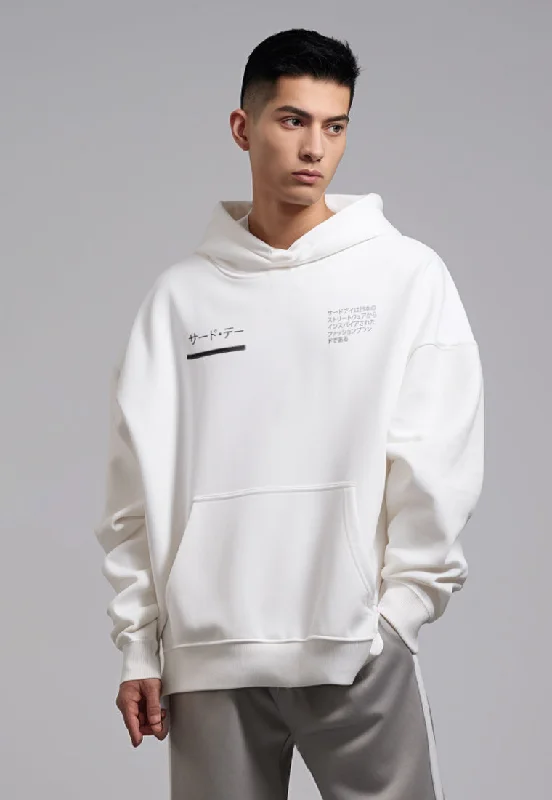 Special Discount MOA83 Hoodies Premium ScubaLux Anti Kusut Waterproof "Katakana Paragraph" Putih