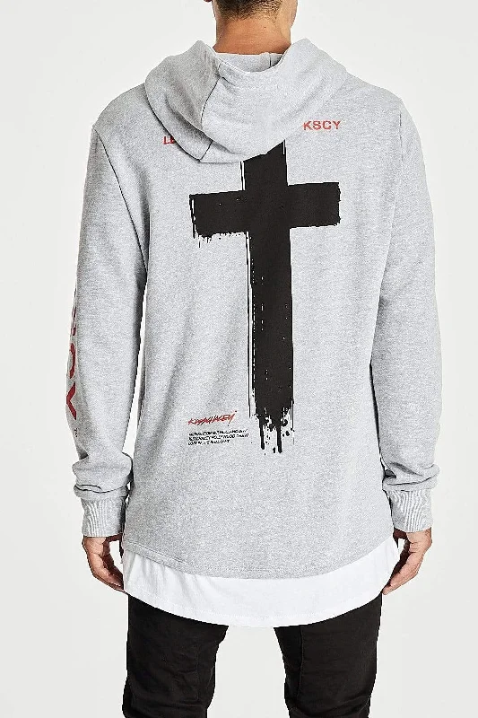 Crazy Deal Kiss Chacey MENS SHADOWS LAYERED HEM HOODIE SWEATER - GREY MARLE