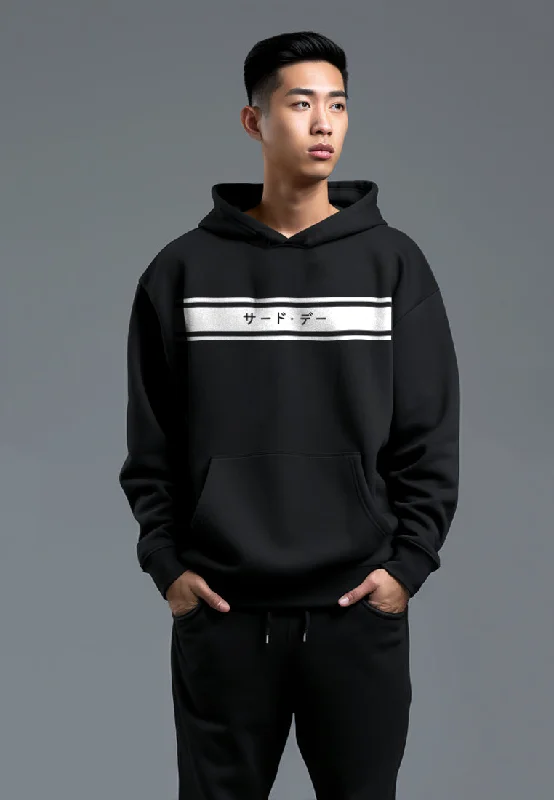 Lowest Rates MO011Y Men Hoodie Katakana invrt 2lines blk