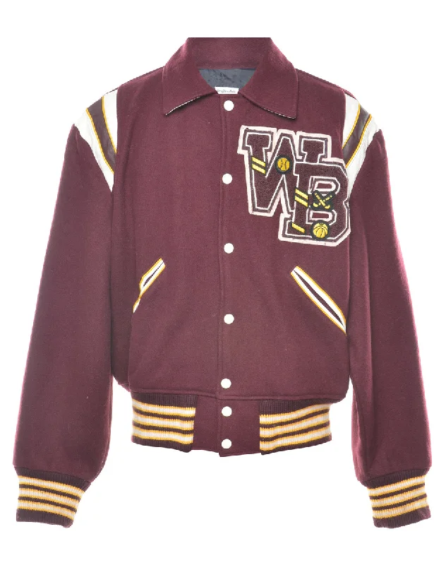 Value Pack Popper Front Maroon & Yellow Varsity Jacket - L