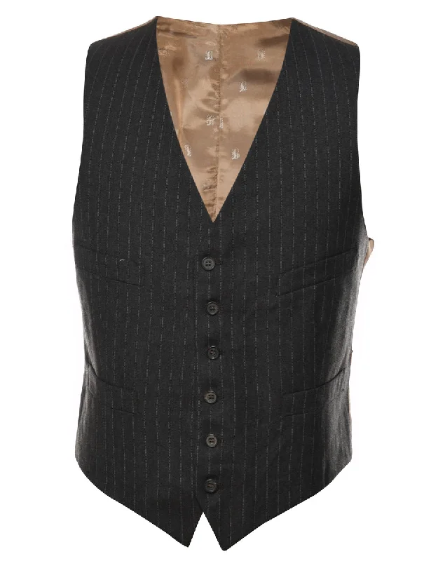 Celebrate the Weekend with Discounts Pinstriped Black Waistcoat - M
