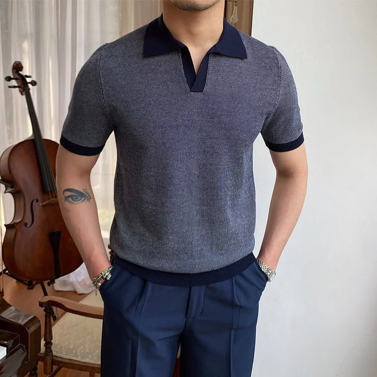 Weekend Shopping Extravaganza Buttonless Honeycomb Contrast Knitted Polo