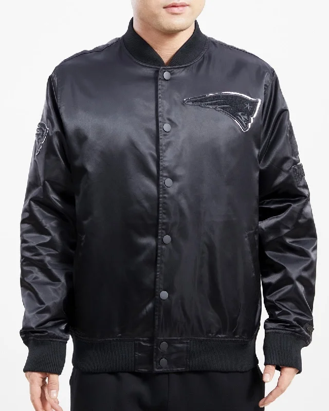 NFL NEW ENGLAND PATRIOTS TRIPLE BLACK MEN'S SATIN JACKET (TRIPLE BLACK)