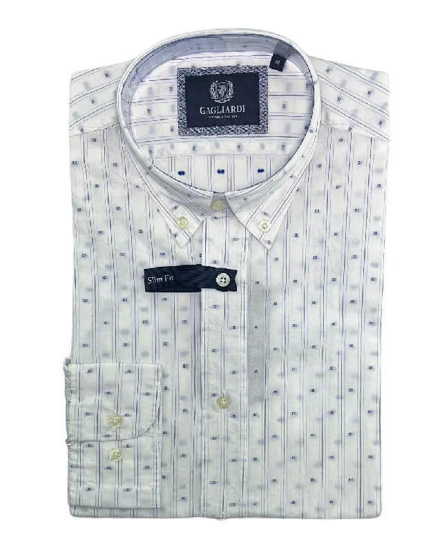 White & Blue Fine Stripe Jacquard Shirt