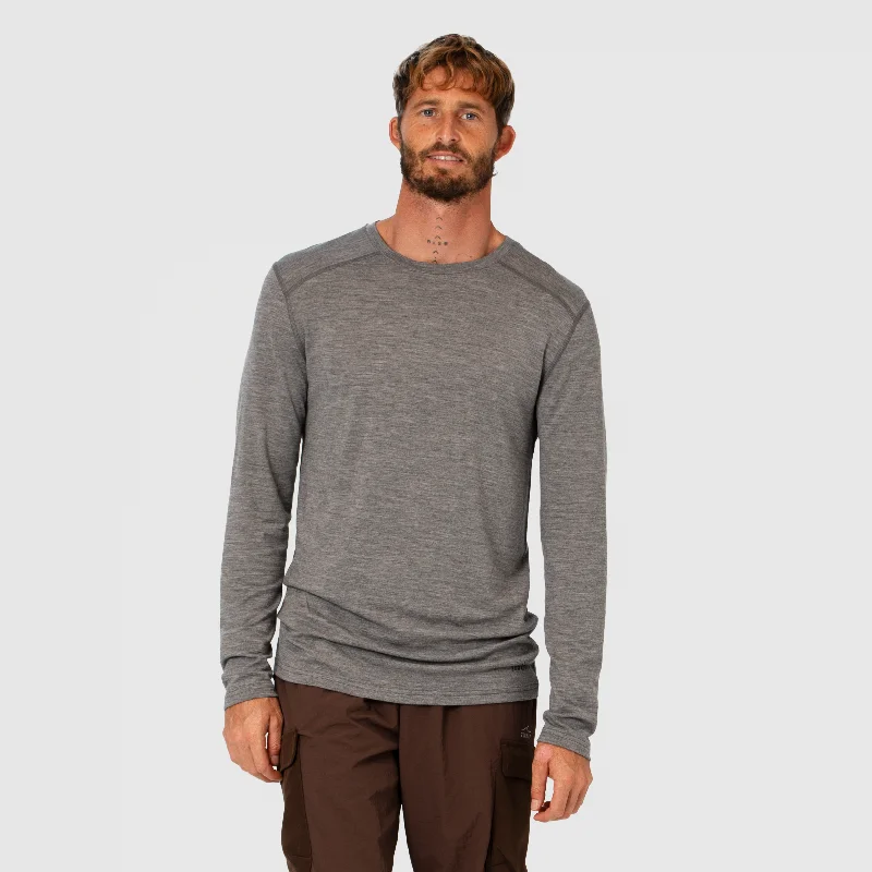 Weekend Discounts to Snag Mens Merino LS Base Layer Grey Marle