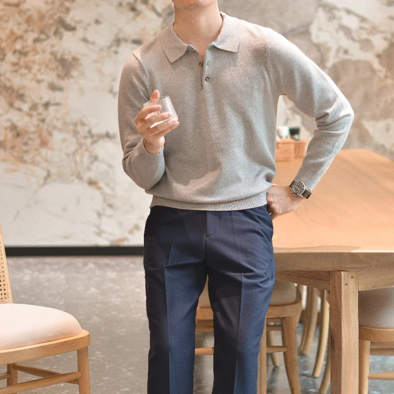 Weekend Discounts You Deserve Everyday Long Sleeve Knit Polo Shirt
