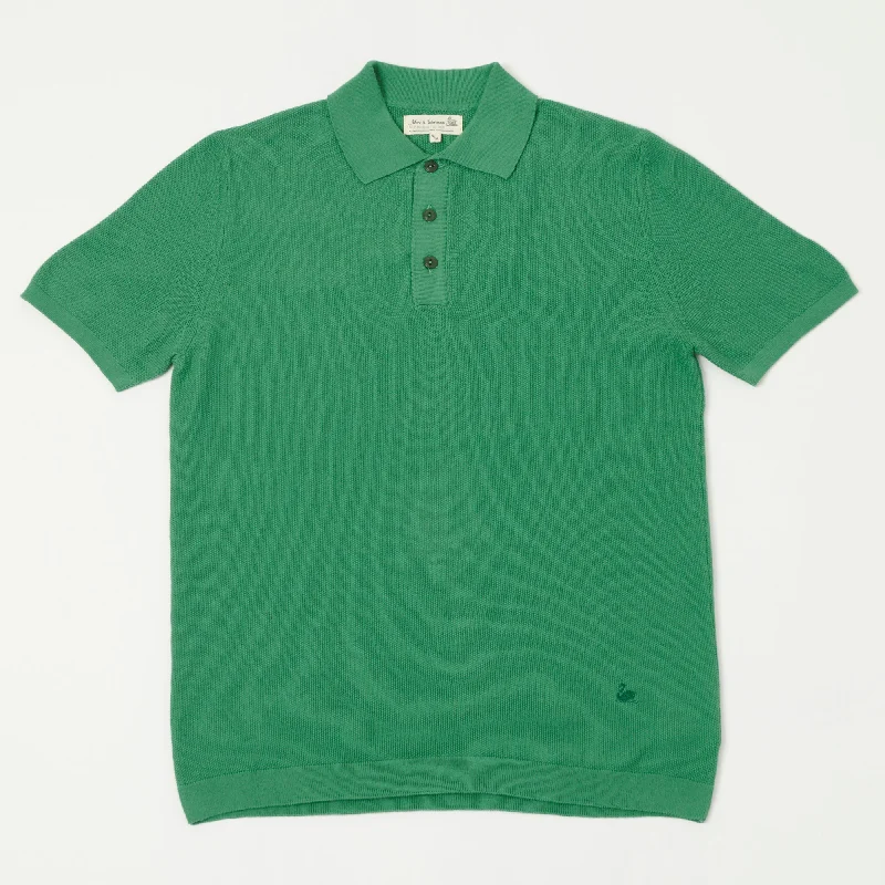 Unwind with Weekend Discounts Merz b. Schwanen KPLP02 Plant Based Knitted Polo Shirt - Grass
