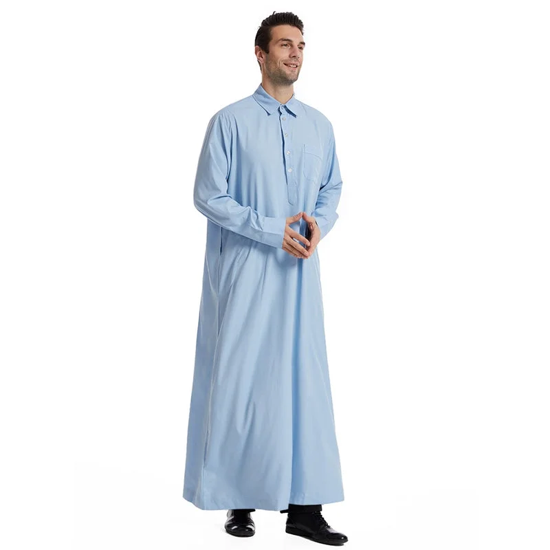 Muslim Arab Men Thobe Stand Collar Thawb Caftan