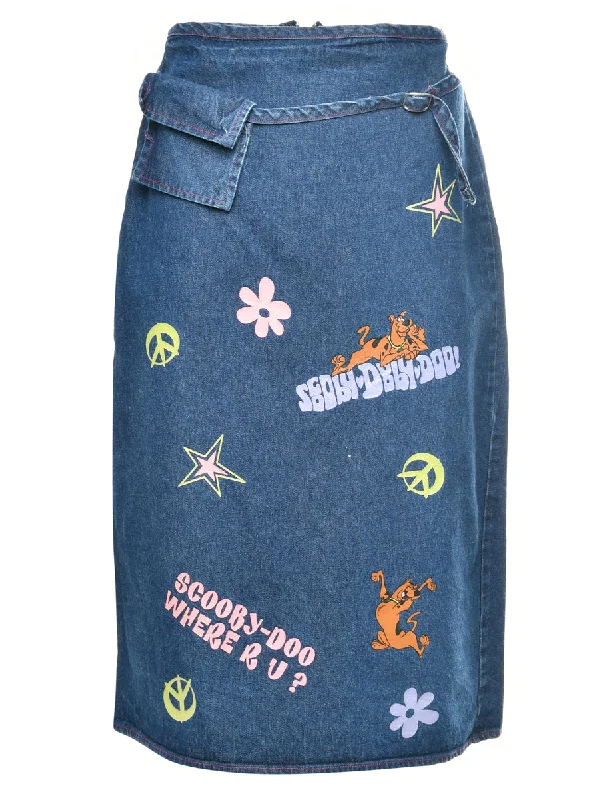 Scooby Doo Design Printed 1990s Denim Skirt - S